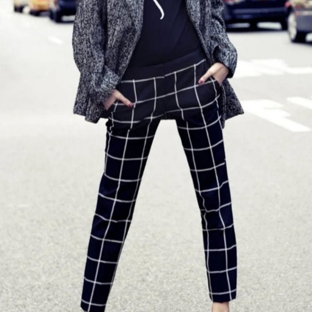 Express Windowpane Black And White Columnist Pants - image 2